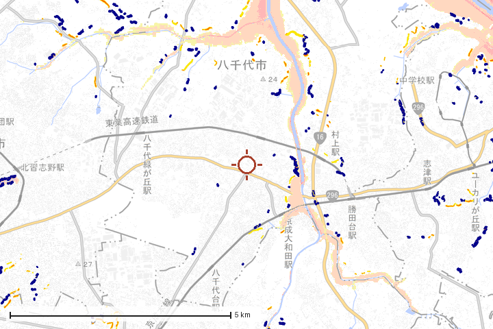 八千代市周辺のハザード重ね図