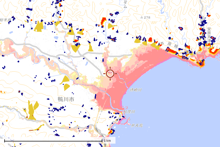 鴨川市周辺のハザード重ね図