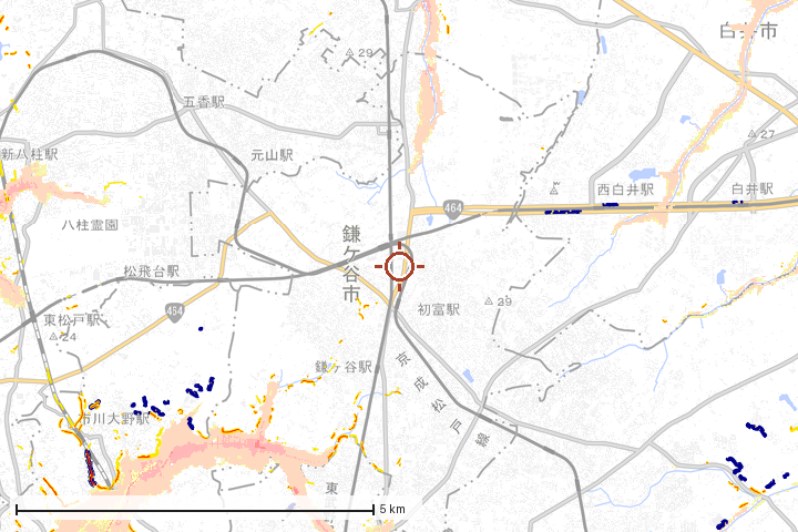 鎌ケ谷市周辺のハザード重ね図