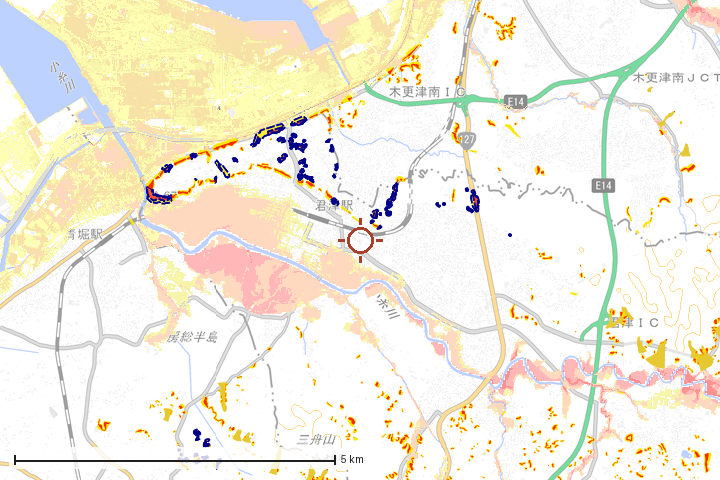 君津市周辺のハザード重ね図