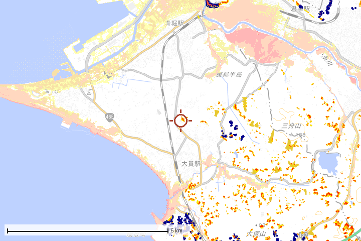 富津市周辺のハザード重ね図