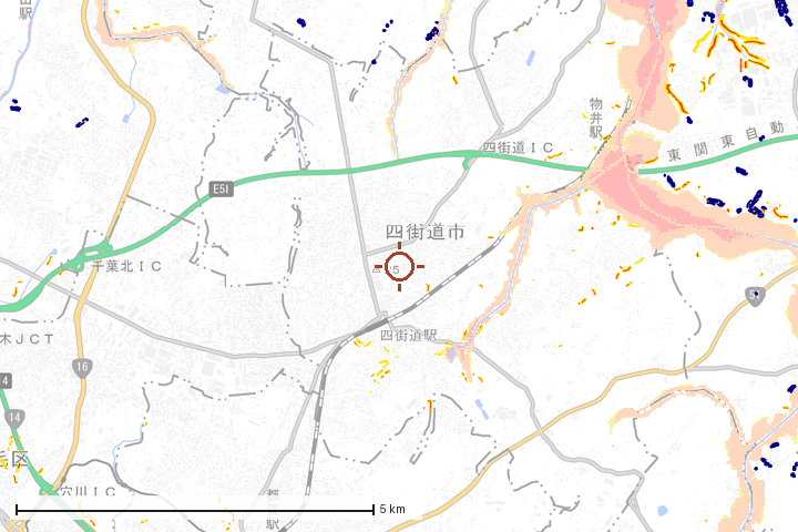 四街道市周辺のハザード重ね図