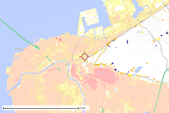 袖ケ浦市周辺のハザード重ね図