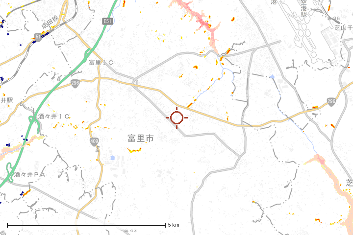 富里市周辺のハザード重ね図