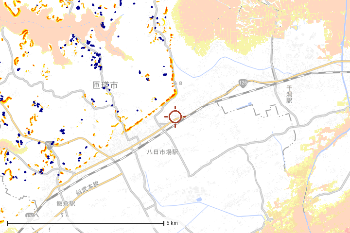 匝瑳市周辺のハザード重ね図