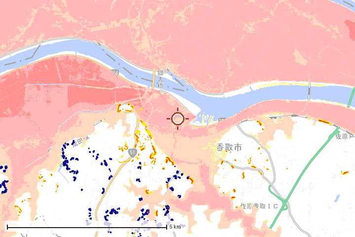 香取市周辺のハザード重ね図
