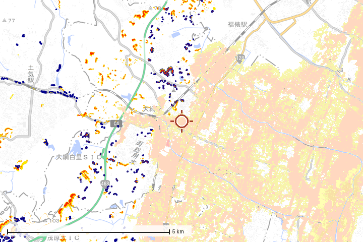 大網白里市周辺のハザード重ね図