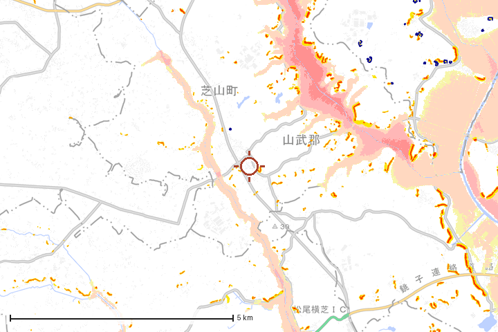 芝山町周辺のハザード重ね図