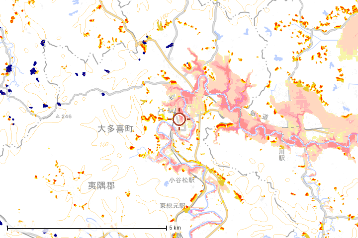 大多喜町周辺のハザード重ね図