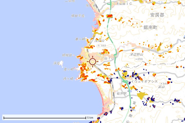鋸南町周辺のハザード重ね図
