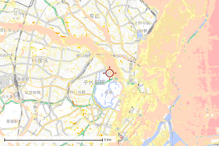 千代田区周辺のハザード重ね図