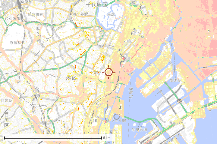 港区周辺のハザード重ね図