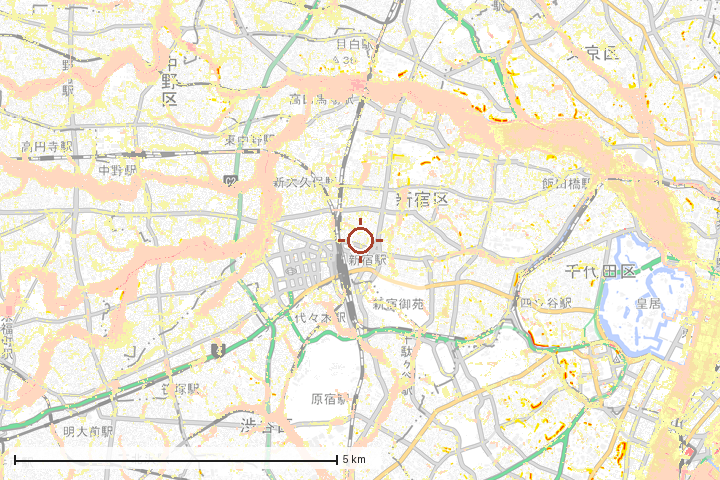新宿区周辺のハザード重ね図