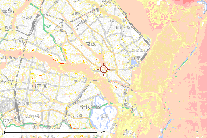 文京区周辺のハザード重ね図