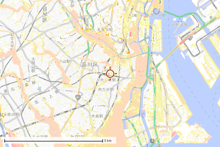 品川区周辺のハザード重ね図