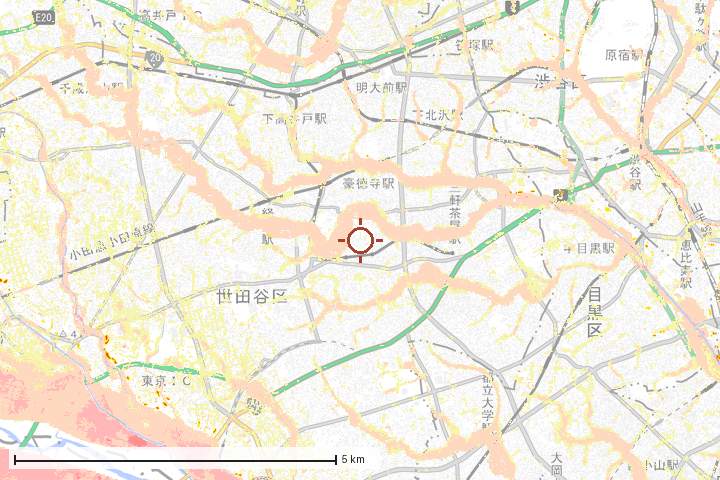 世田谷区周辺のハザード重ね図