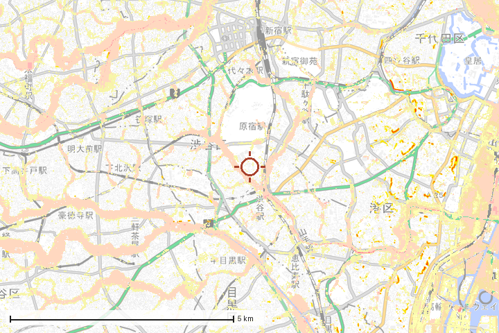 渋谷区周辺のハザード重ね図