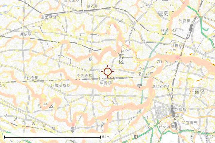 中野区周辺のハザード重ね図