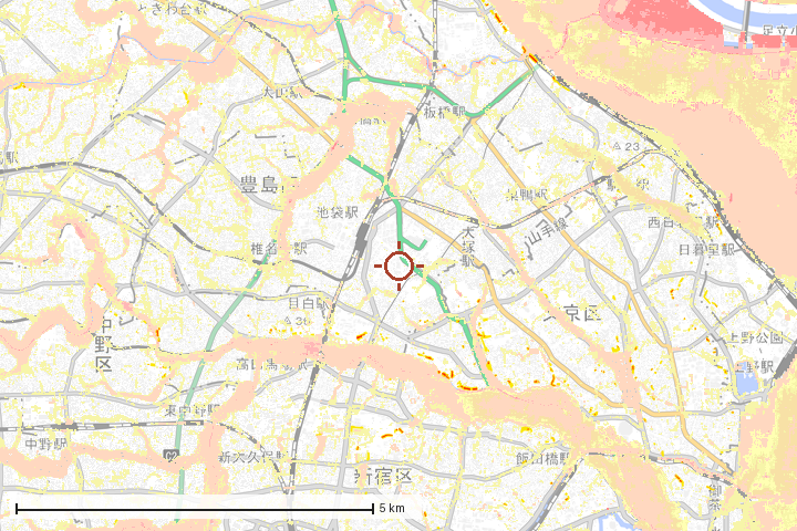豊島区周辺のハザード重ね図