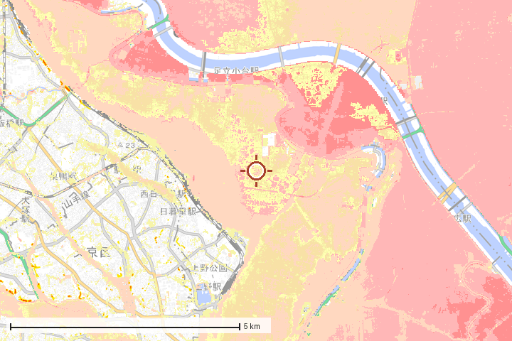 荒川区周辺のハザード重ね図