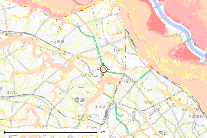 板橋区周辺のハザード重ね図