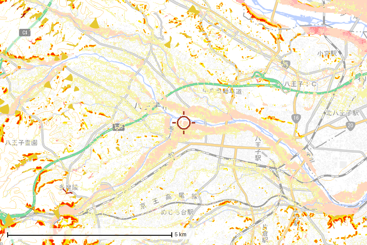 八王子市周辺のハザード重ね図