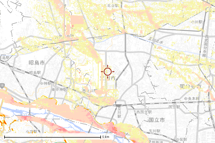 立川市周辺のハザード重ね図