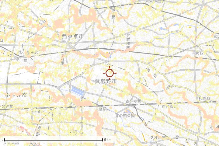 武蔵野市周辺のハザード重ね図