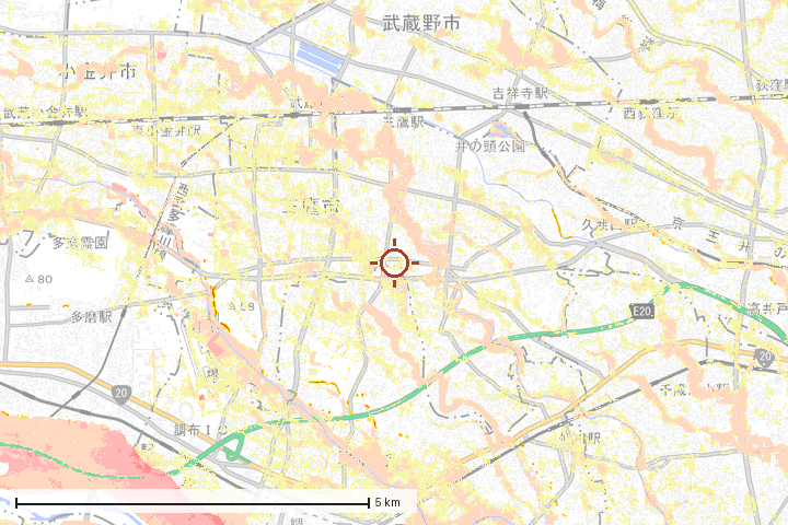 三鷹市周辺のハザード重ね図