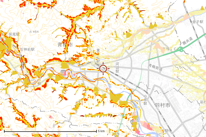 青梅市周辺のハザード重ね図