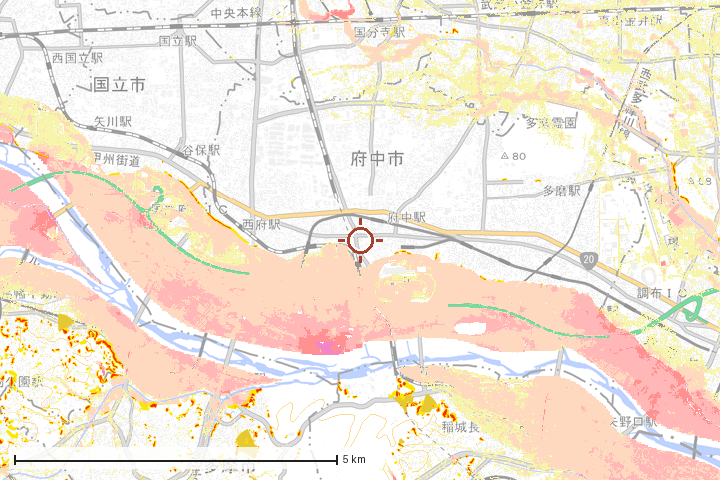 府中市周辺のハザード重ね図