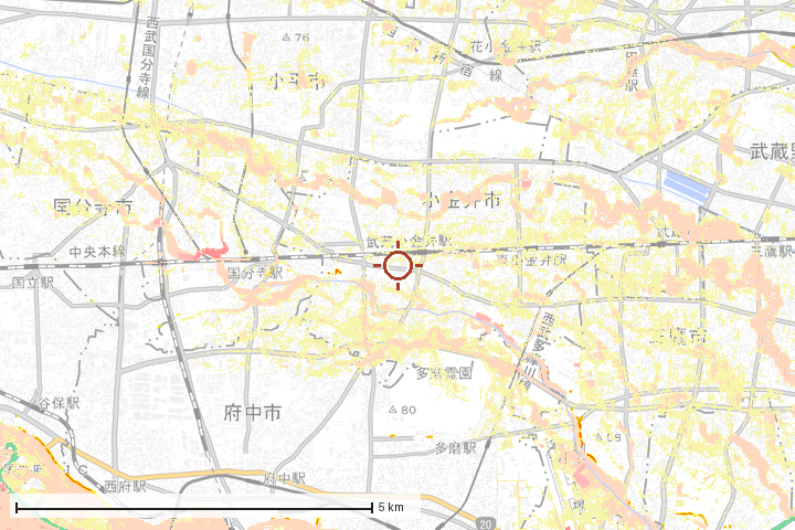 小金井市周辺のハザード重ね図
