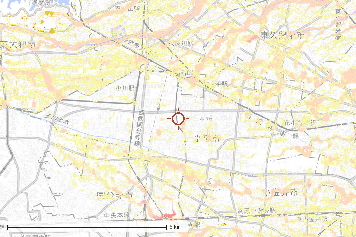 小平市周辺のハザード重ね図
