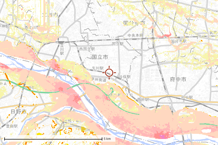 国立市周辺のハザード重ね図