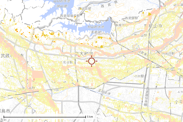 東大和市周辺のハザード重ね図