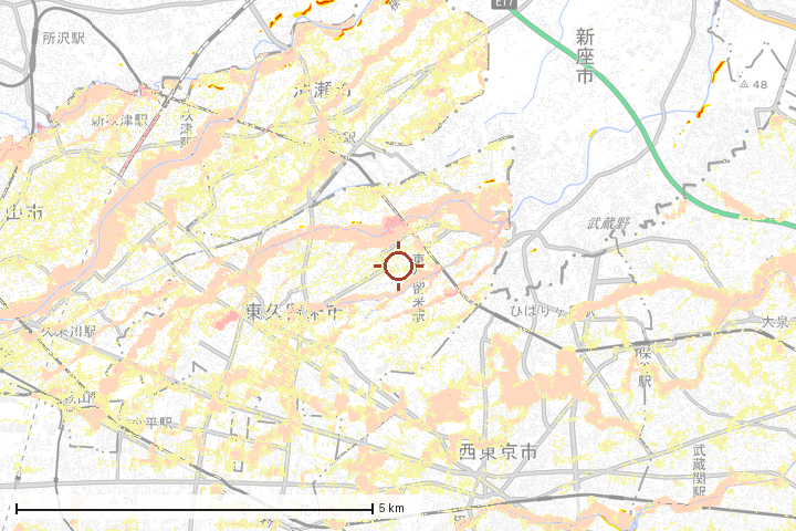 東久留米市周辺のハザード重ね図