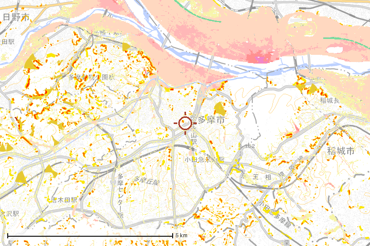 多摩市周辺のハザード重ね図