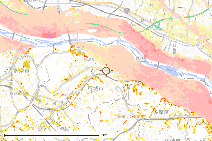 稲城市周辺のハザード重ね図