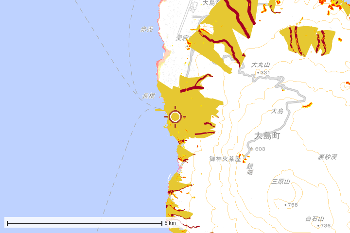 大島町周辺のハザード重ね図