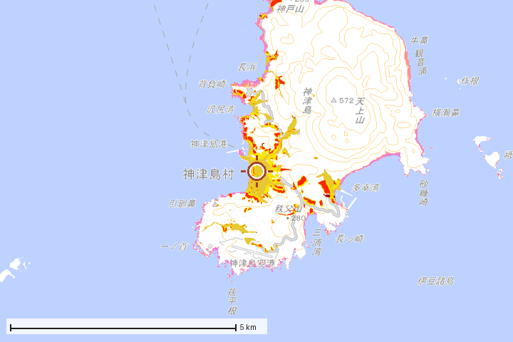 神津島村周辺のハザード重ね図