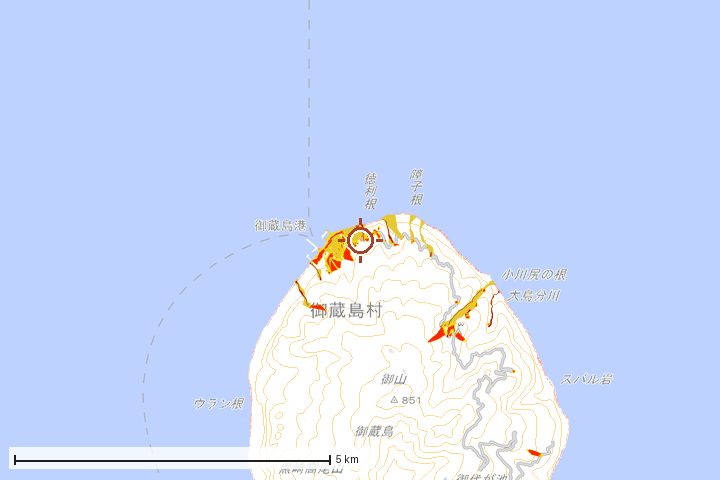御蔵島村周辺のハザード重ね図