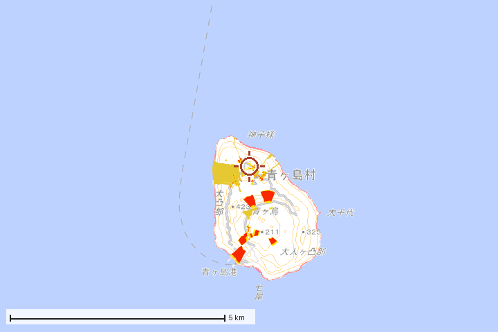 青ヶ島村周辺のハザード重ね図
