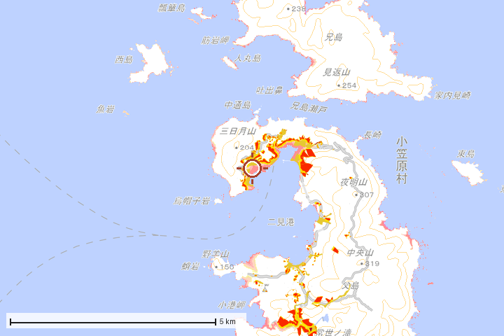 小笠原村周辺のハザード重ね図