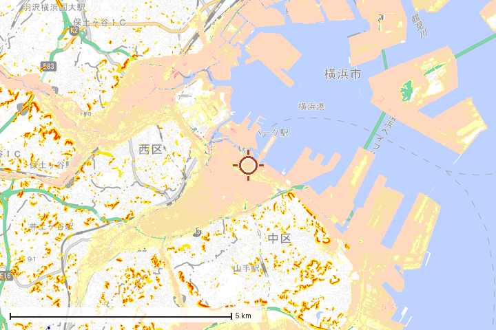 神奈川区周辺のハザード重ね図