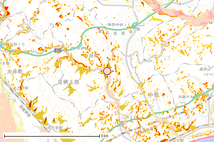 中区周辺のハザード重ね図