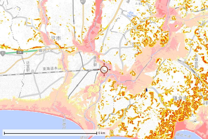 藤沢市周辺のハザード重ね図