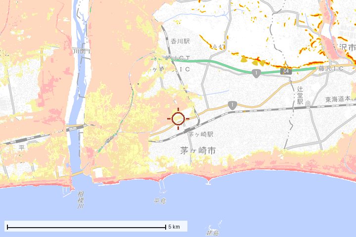 茅ヶ崎市周辺のハザード重ね図