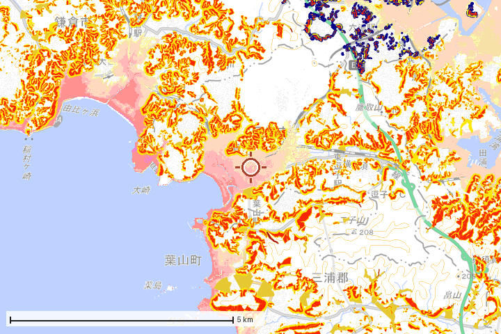 逗子市周辺のハザード重ね図
