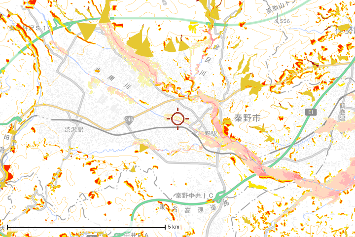 秦野市周辺のハザード重ね図
