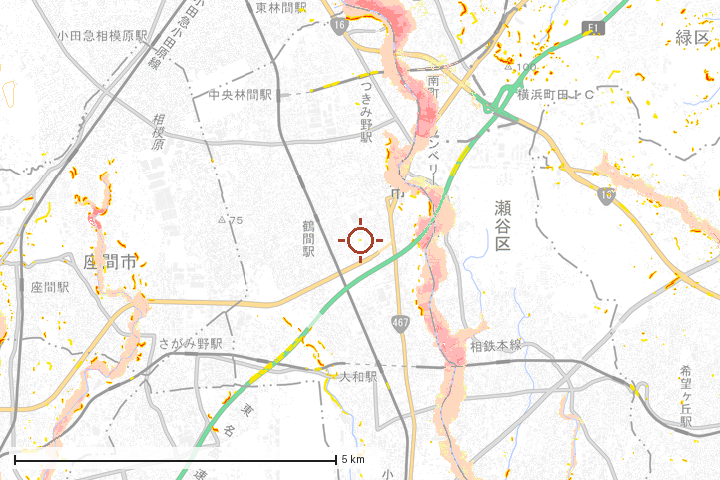 大和市周辺のハザード重ね図